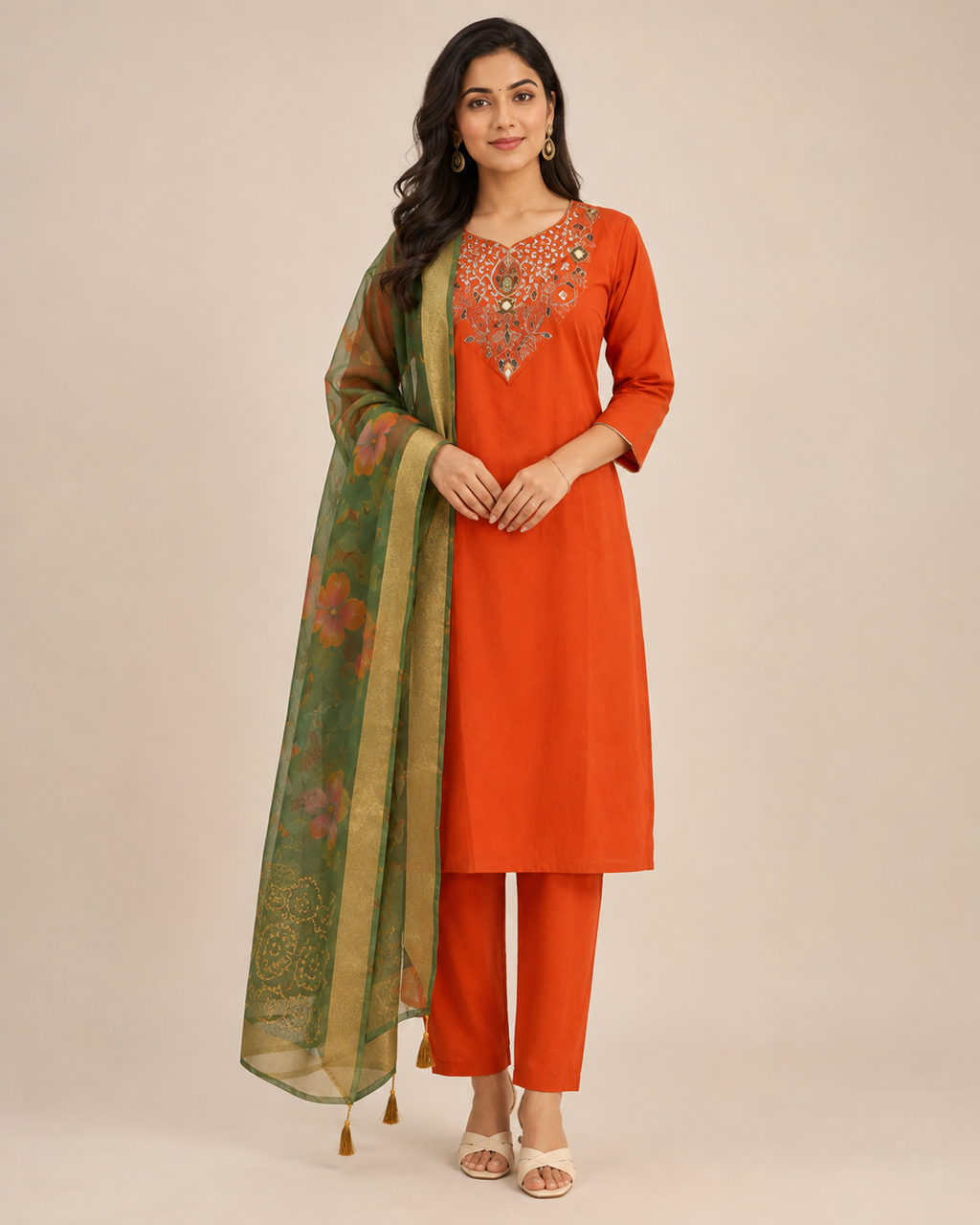 Wine Cording Embroidered Roman Silk Women's 3-Piece Suit Set