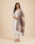 Ivory Embroidered Women's 3-Piece Suit with Floral Dupatta
