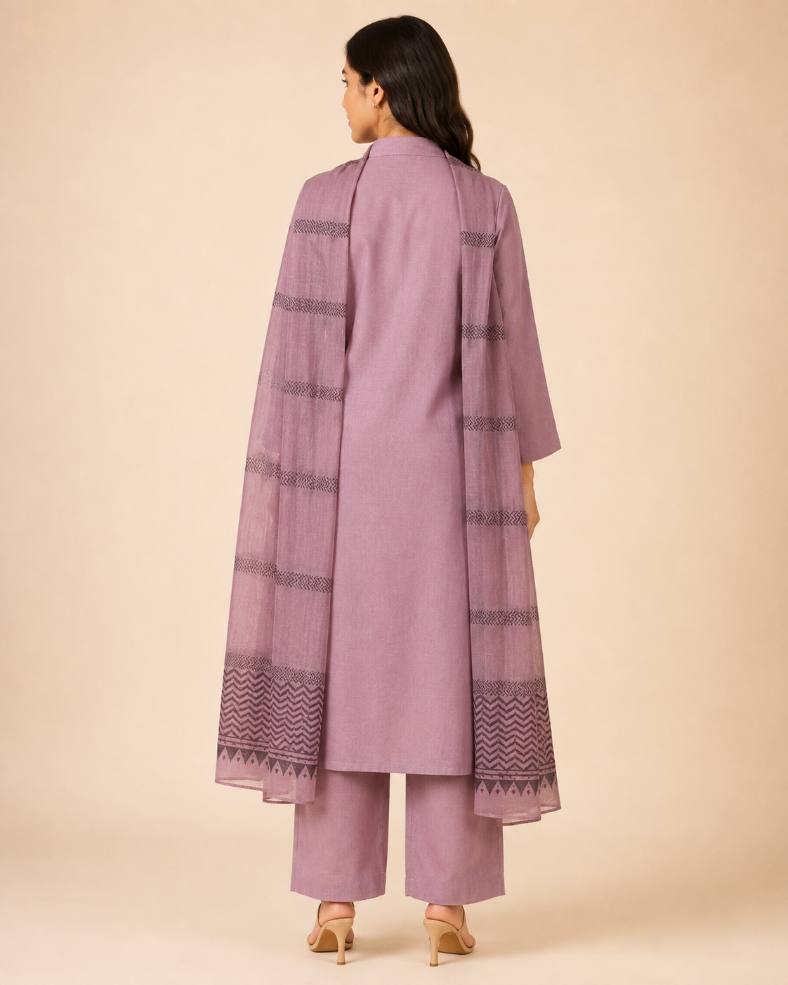 Rayon Slub 3-Piece Kurta Set with Printed Dupatta [Mauve Rose]