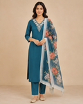 Embroidered Rayon Slub 3-Piece Kurta Set with Chanderi Dupatta