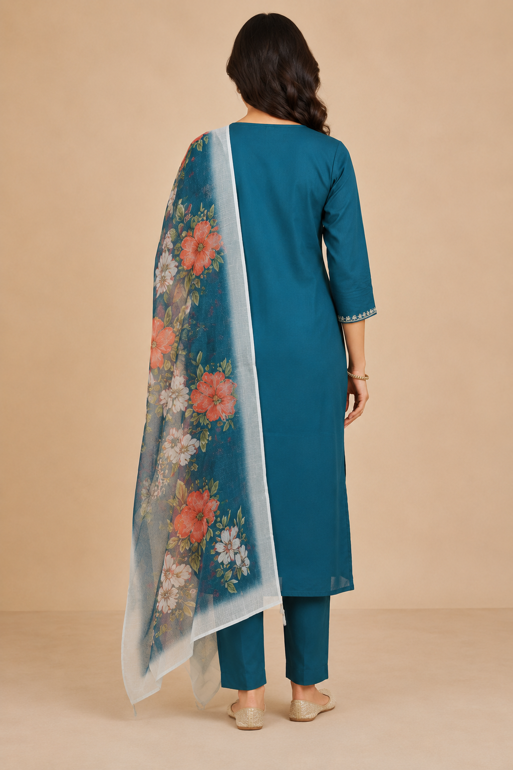 Embroidered Rayon Slub 3-Piece Kurta Set with Chanderi Dupatta