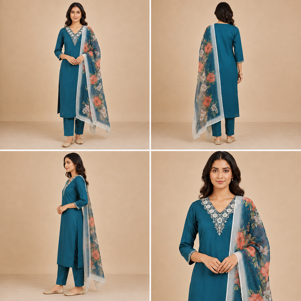Embroidered Rayon Slub 3-Piece Kurta Set with Chanderi Dupatta