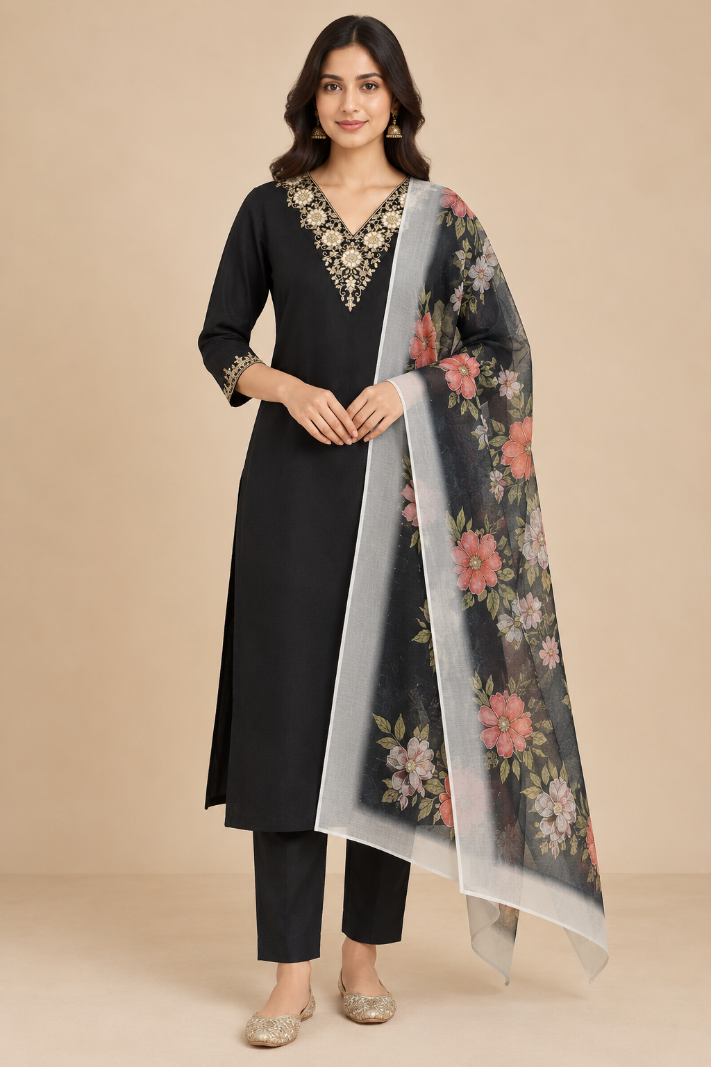 Embroidered Rayon Slub 3-Piece Kurta Set with Chanderi Dupatta