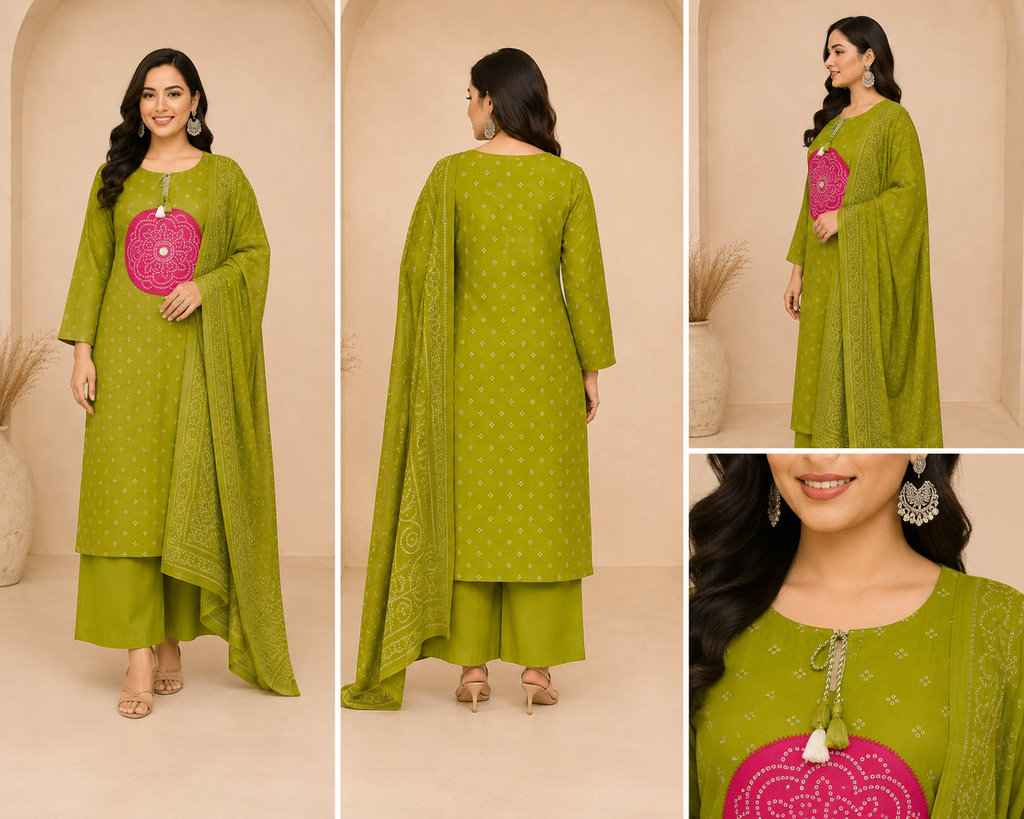 Printed Women’s Kurta Set – Floral 3-Piece Set