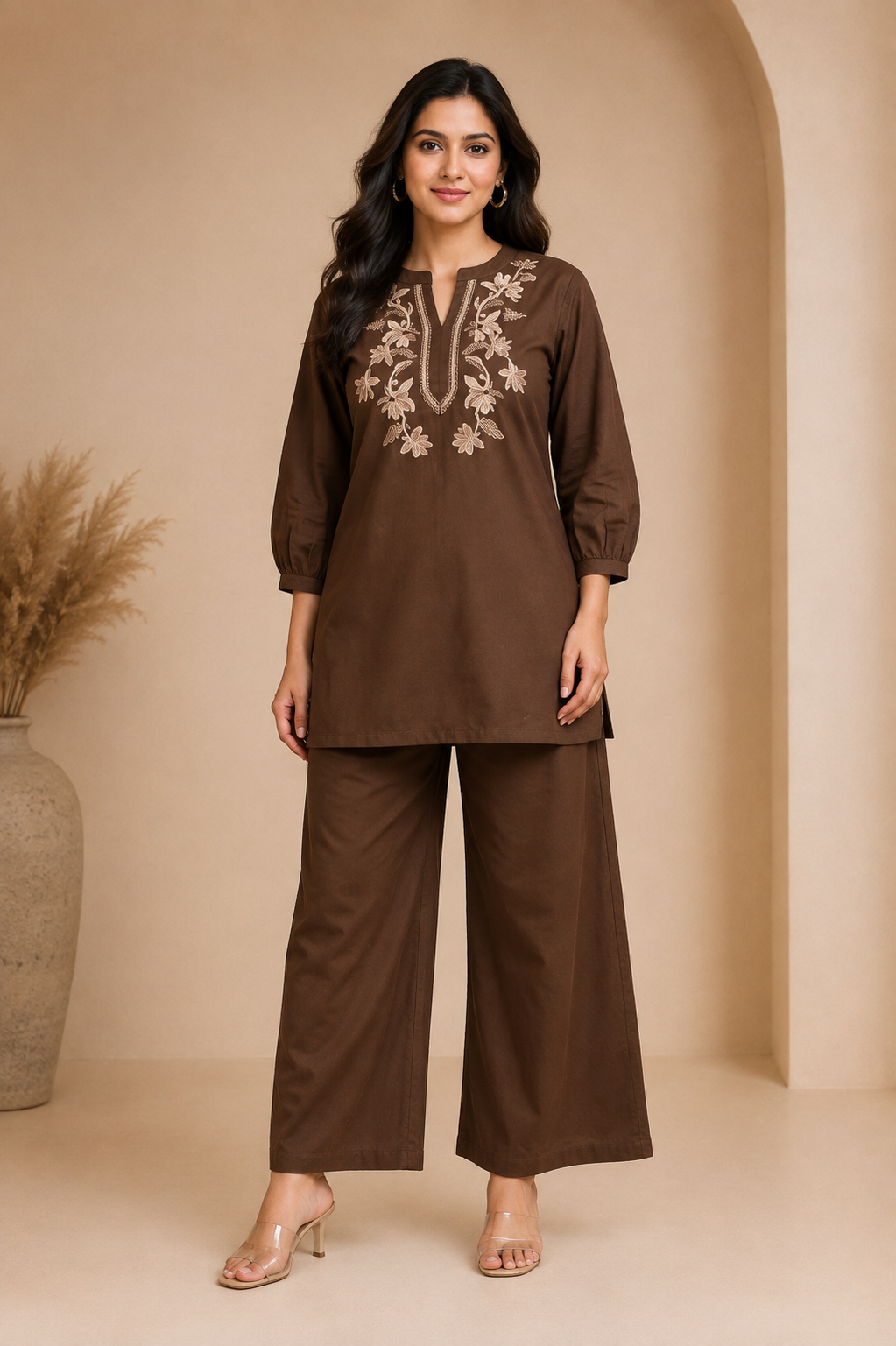 Teal Floral Embroidered Women's Kurta Pant Set