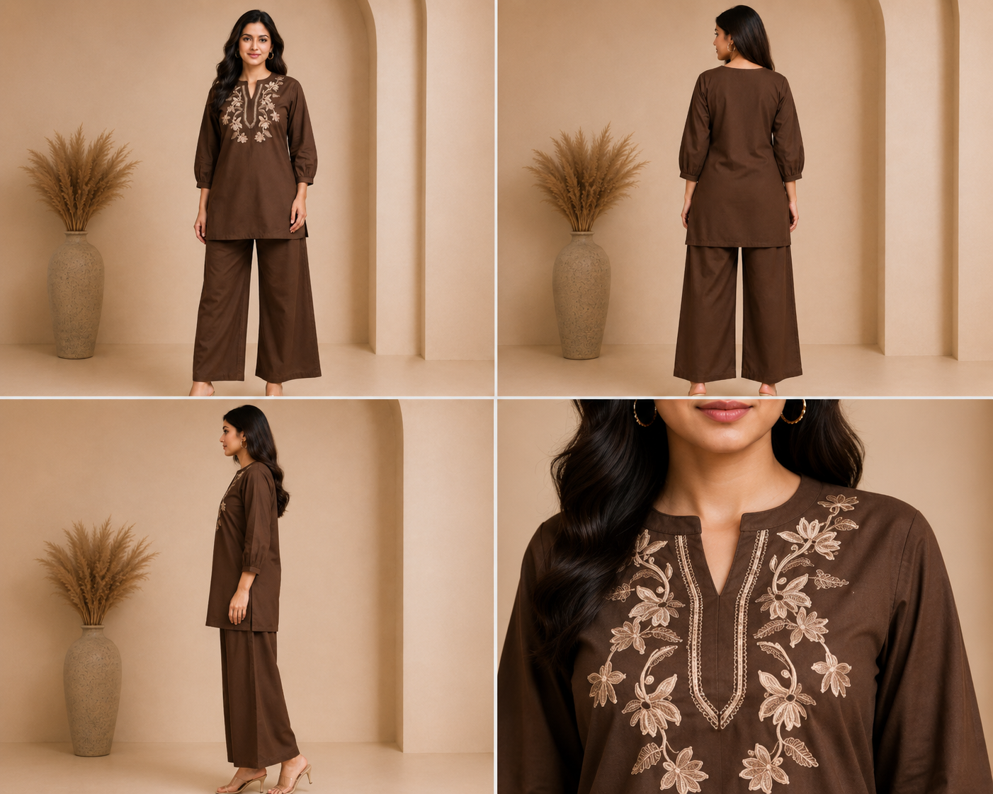 Teal Floral Embroidered Women's Kurta Pant Set