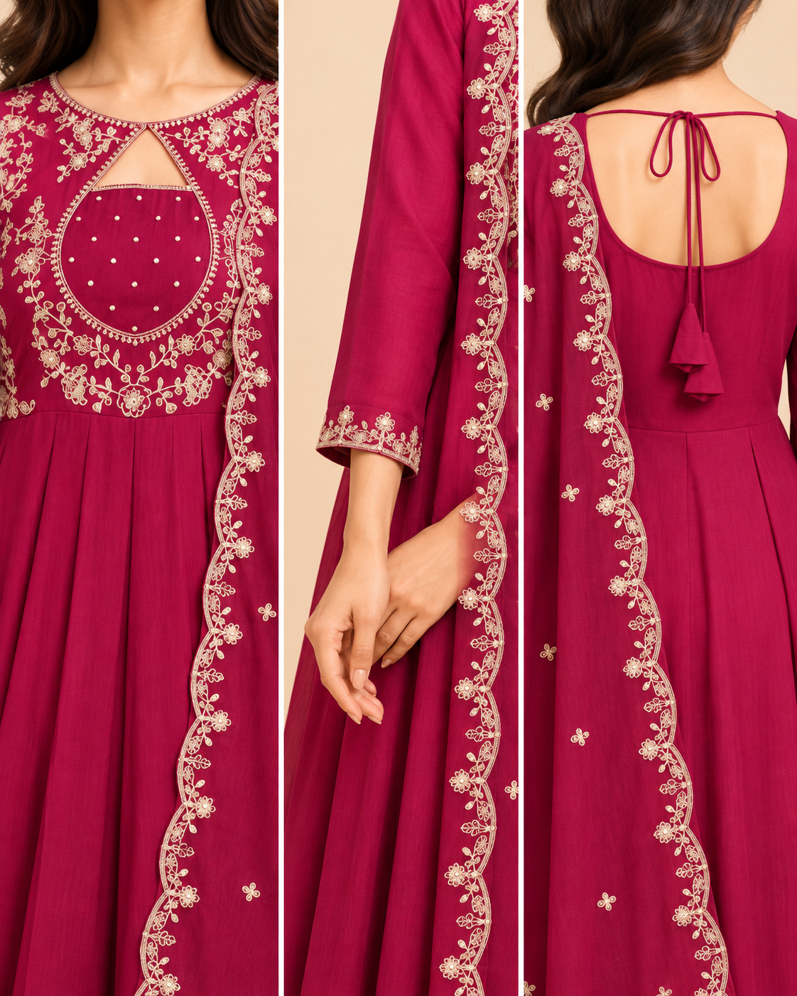 Noor Embroidered Anarkali Suit Set with Dupatta-PRMP-SE-J-37 [Rani Magenta]