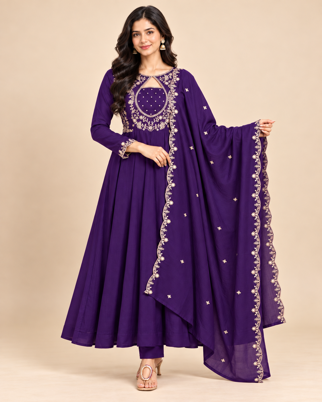 Noor Embroidered Anarkali Suit Set with Dupatta-PRMP-SE-J-37 [Deep Plum Purple]