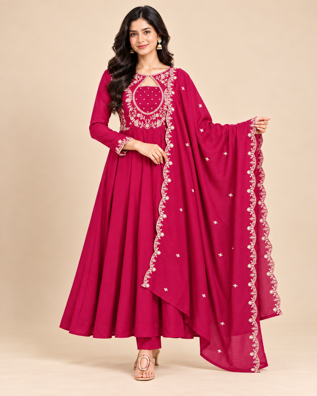 Noor Embroidered Anarkali Suit Set with Dupatta-PRMP-SE-J-37 [Rani Magenta]