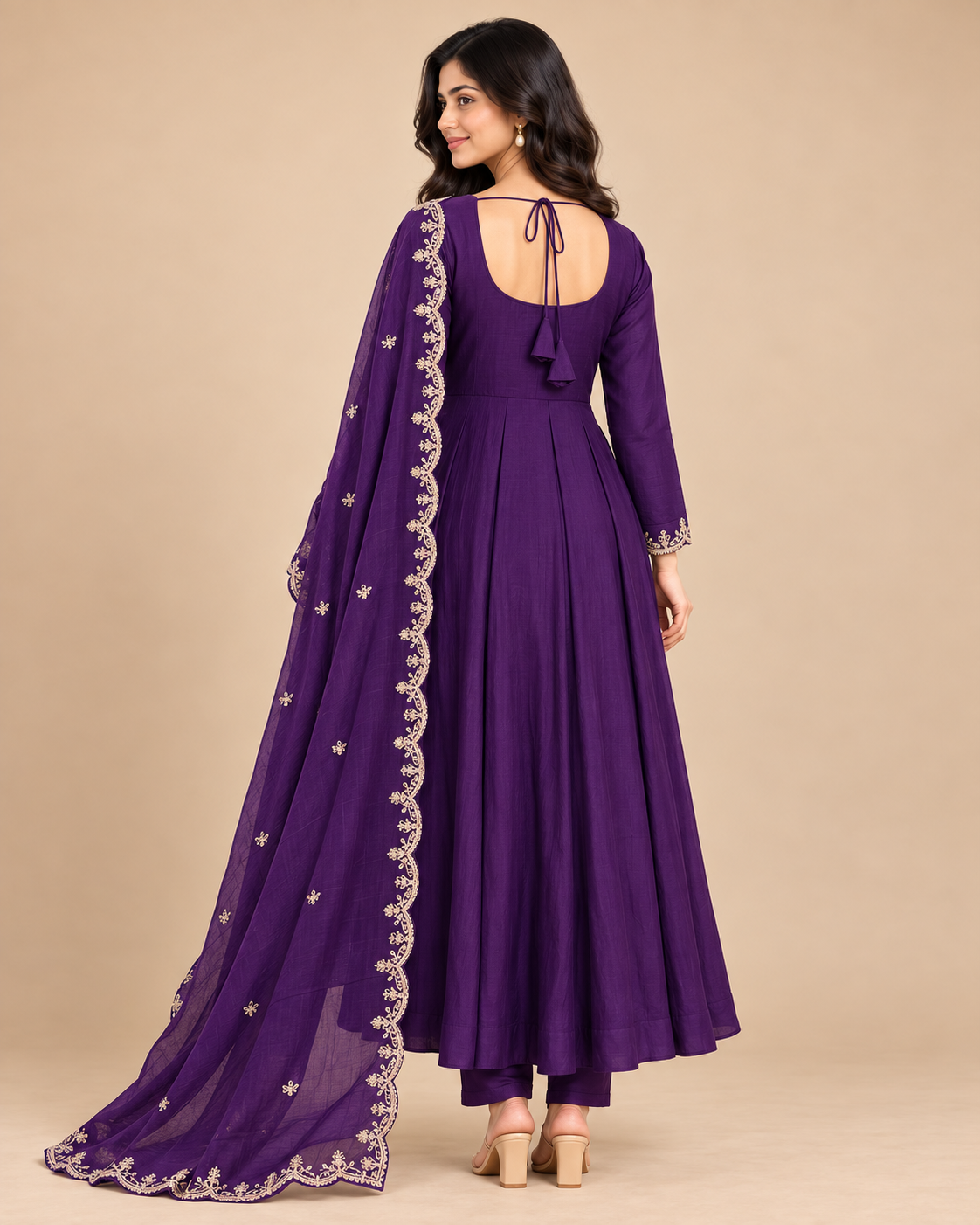 Noor Embroidered Anarkali Suit Set with Dupatta-PRMP-SE-J-37 [Deep Plum Purple]