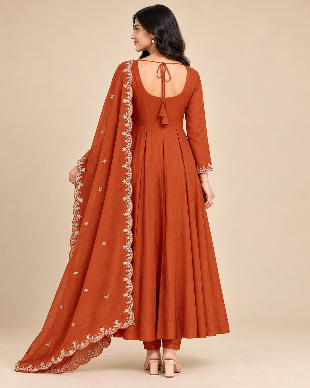 Noor Embroidered Anarkali Suit Set with Dupatta-PRMP-SE-J-37 [Rust Orange]