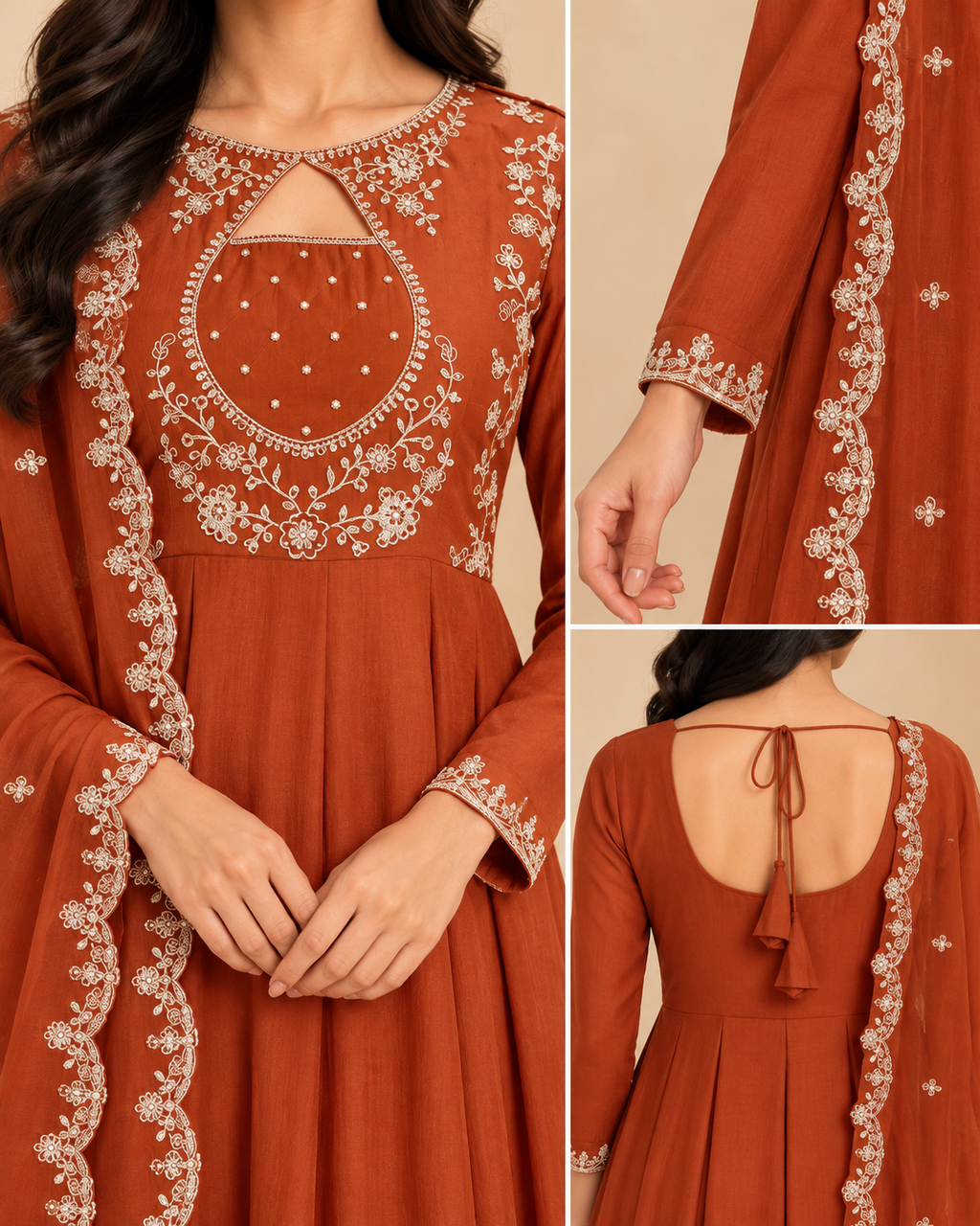 Noor Embroidered Anarkali Suit Set with Dupatta-PRMP-SE-J-37 [Rust Orange]