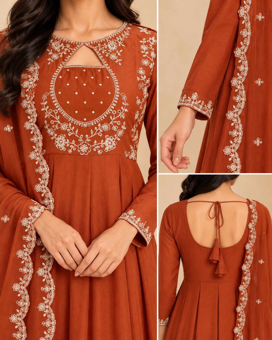 Noor Embroidered Anarkali Suit Set with Dupatta-PRMP-SE-J-37 [Rust Orange]