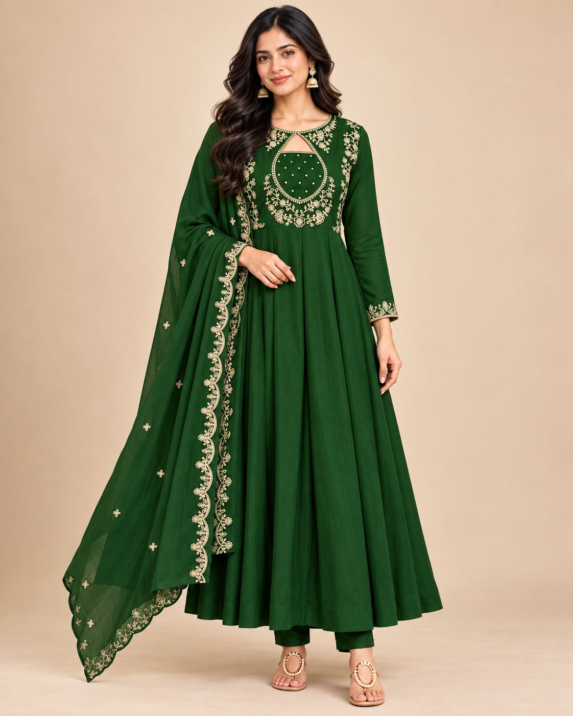 Noor Embroidered Anarkali Suit Set with Dupatta-PRMP-SE-J-37 [emerald green]