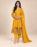 Pure Cotton Flared Anarkali Suit Set with Embroidered Dupatta | PRMP-SE-J-1  [Mustard Yellow] 