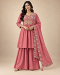 Embroidered Maslin Silk Kurti Sharara Palazzo Set with Dupatta – 3 Piece-PRMP-SE-J-31