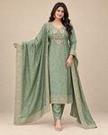 Sage Green Malay Glass Tissue 3-Piece Kurta Pant Set with Handwork & Jacquard Dupatta-PRMP-SE-J-34[Sage Green]