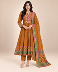 Women’s Premium Cotton 12 Kali Anarkali Suit Set with Handwork Yoke [Rust Orange]