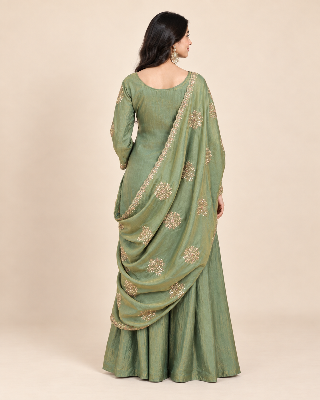 Women’s Embroidered Fandy Straight Kurta Palazzo Dupatta Set – PRMP-SE-J-8-9 [mehendi green]
