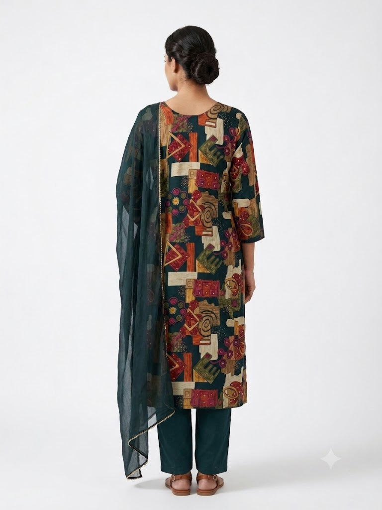 Multicolor Patchwork Printed Cotton Kurta Set with Dupatta  Category