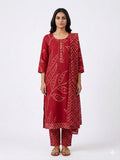 Maroon Bandhani Printed Cotton Kurta Set with Dupatta