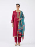 Women's Wine Embroidered Kurta Pant with Floral Printed Dupatta | 3-Piece Ethnic Suit Set