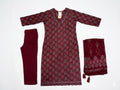 Maroon Floral Printed Cotton Kurta Set with Dupatta