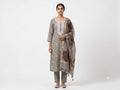 Women's Grey Embroidered Straight Kurta Pant & Dupatta Set