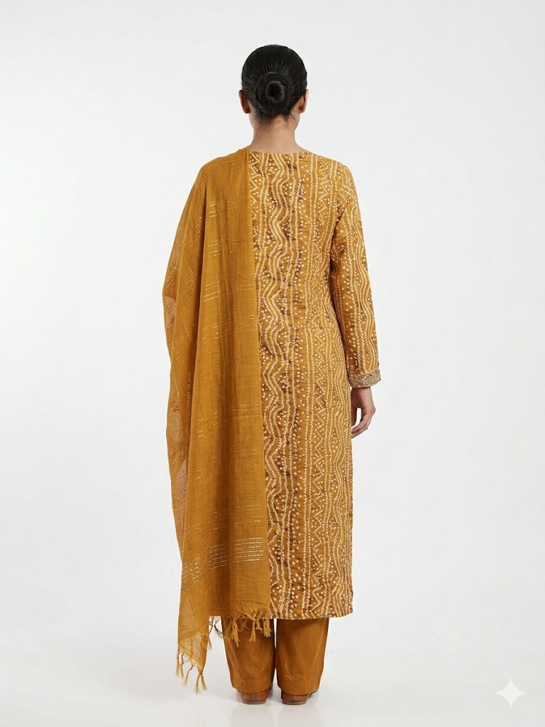 Mustard Paisley Printed Cotton Kurta Set with Dupatta