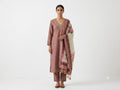 Women's Dusty Mauve Embroidered Kurta Pant with Floral Printed Dupatta | 3-Piece Ethnic Suit Set