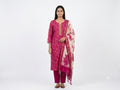 Fuchsia Pink Printed Cotton Kurta Set with Floral Dupatta