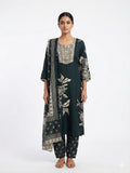 Teal Floral Printed Cotton Kurta Set with Dupatta