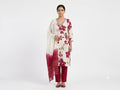 White Floral Printed Cotton Kurta Set with Ombre Dupatta