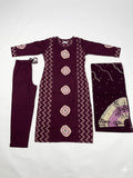 Plum Abstract Printed Cotton Kurta Set with Dupatta