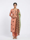 Peach Ethnic Printed Cotton Kurta Set with Contrast Dupatta