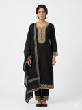 Black Embroidered Cotton Kurta Set with Pants