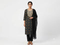 Black Geometric Printed Cotton Kurta Set with Chiffon Dupatta