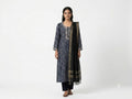 Navy Blue Geometric Printed Cotton Kurta Set with Dupatta