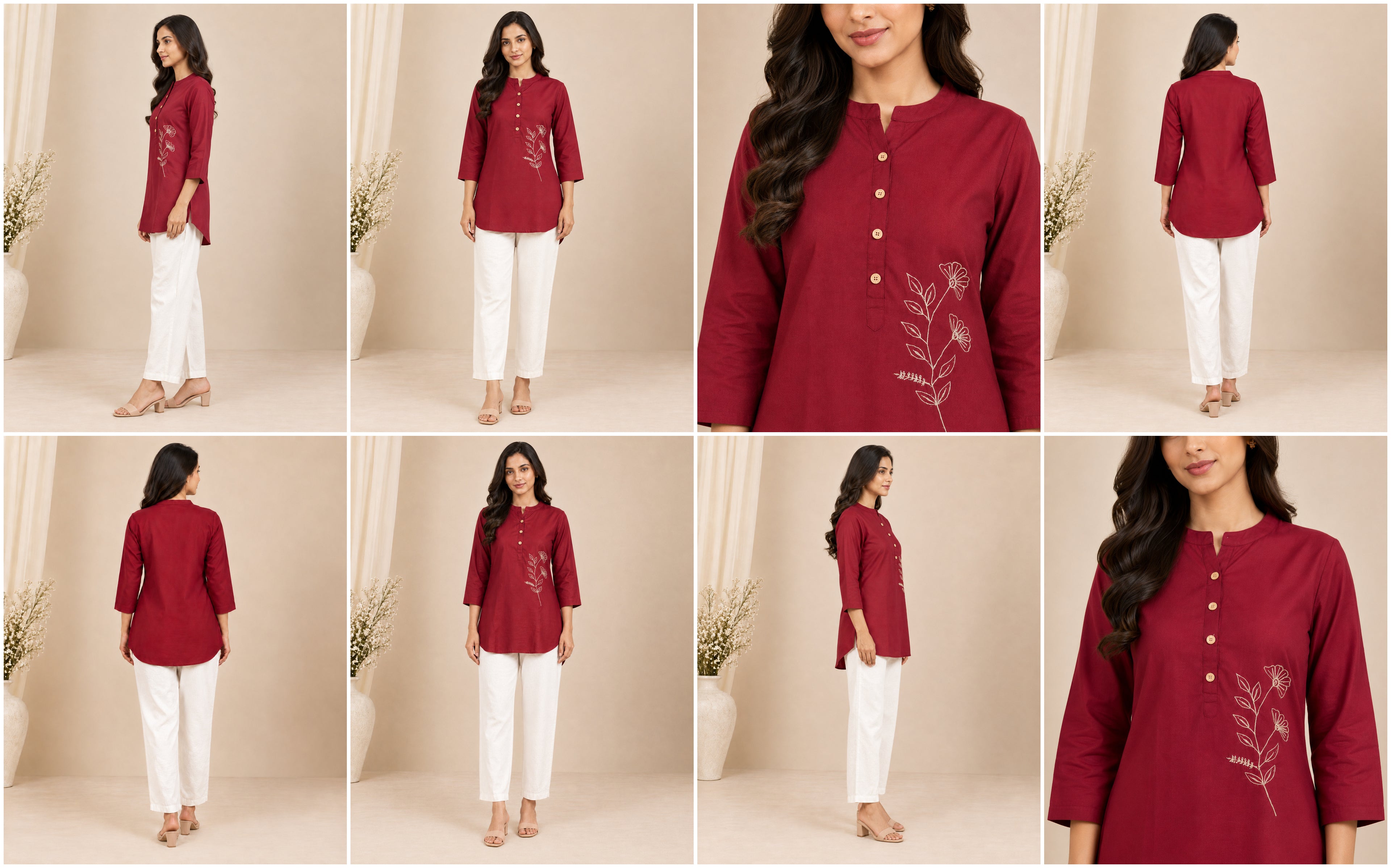 Floral Embroidered Women’s Cotton Slub Kurti Pant Set